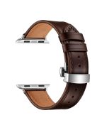 Genuine Leather Watch Band Replacement Strap for Apple Watch Series 10 46mm / Ultra 2 Ultra 49mm / 9 8 7 45mm / SE (2023) SE (2022) SE 6 5 4 44mm / 3 2 1 42mm - Silver Buckle / Dark Brown