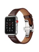 Genuine Leather Watch Band Replacement Strap for Apple Watch Series 10 46mm / Ultra 2 Ultra 49mm / 9 8 7 45mm / SE (2023) SE (2022) SE 6 5 4 44mm / 3 2 1 42mm - Silver Buckle / Dark Brown