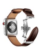 Genuine Leather Watch Band Replacement Strap for Apple Watch Series 10 46mm / Ultra 2 Ultra 49mm / 9 8 7 45mm / SE (2023) SE (2022) SE 6 5 4 44mm / 3 2 1 42mm - Silver Buckle / Dark Brown