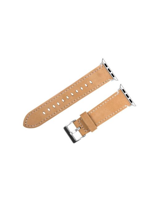 Genuine Leather Watch Band with Classical Buckle for Apple Watch Series 8 45mm / Ultra 49mm / Ultra 2 49mm / Series 9 45mm / SE (2023) 44mm / 7 45mm / Series 6 / SE / SE (2022) 44m / 5 / 4 44mm / Series 3 2 1 Watch 42mm - Khaki