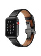 Genuine Leather Watch Replacement Strap for Apple Watch Series 10 42mm / 9 8 7 41mm / SE (2023) SE (2022) SE 6 5 4 40mm / 3 2 1 38mm- Black Buckle / Black