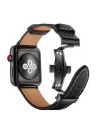 Genuine Leather Watch Replacement Strap for Apple Watch Series 10 42mm / 9 8 7 41mm / SE (2023) SE (2022) SE 6 5 4 40mm / 3 2 1 38mm- Black Buckle / Black