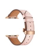 Genuine Leather Watch Replacement Strap for Apple Watch Series 10 42mm / 9 8 7 41mm / SE (2023) SE (2022) SE 6 5 4 40mm / 3 2 1 38mm- Rose Gold Buckle / Pink