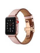 Genuine Leather Watch Replacement Strap for Apple Watch Series 10 42mm / 9 8 7 41mm / SE (2023) SE (2022) SE 6 5 4 40mm / 3 2 1 38mm- Rose Gold Buckle / Pink