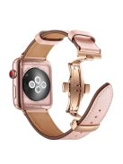 Genuine Leather Watch Replacement Strap for Apple Watch Series 10 42mm / 9 8 7 41mm / SE (2023) SE (2022) SE 6 5 4 40mm / 3 2 1 38mm- Rose Gold Buckle / Pink