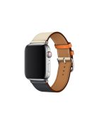 Genuine Leather Watch Strap for Apple Watch Series 10 42mm / 9 8 7 41mm / SE (2023) SE (2022) SE 6 5 4 40mm / 3 2 1 38mm - White / Dark Blue