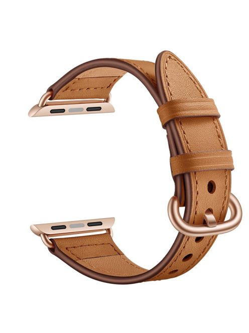 Genuine Leather Watch Strap Smart Watch Band Watchband for Apple Watch Series 10 46mm / Ultra 2 Ultra 49mm / 9 8 7 45mm / SE (2023) SE (2022) SE 6 5 4 44mm / 3 2 1 42mm - Brown