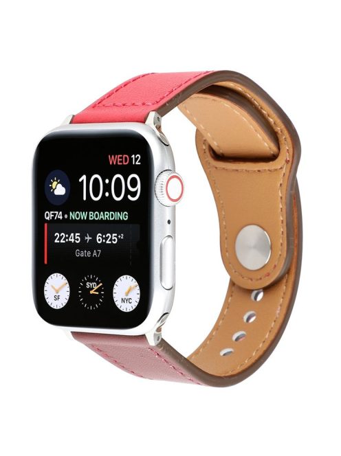 Genuine Leather Watch Strap Smart Watch Band Watchband with Rivet Fastener for Apple Watch Series 10 46mm / Ultra 2 Ultra 49mm / 9 8 7 45mm / SE (2023) SE (2022) SE 6 5 4 44mm / 3 2 1 42mm -Red