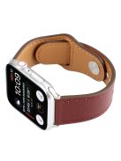 Genuine Leather Watch Strap Smart Watch Band Watchband with Rivet Fastener for Apple Watch Series 10 46mm / Ultra 2 Ultra 49mm / 9 8 7 45mm / SE (2023) SE (2022) SE 6 5 4 44mm / 3 2 1 42mm -Red