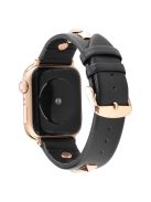 Genuine Leather Watch Strap Smart Watch Band Watchband with Rose Gold Fastener for Apple Watch Series 10 46mm / Ultra 2 Ultra 49mm / 9 8 7 45mm / SE (2023) SE (2022) SE 6 5 4 44mm / 3 2 1 42mm -Black