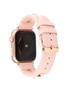 Genuine Leather Watch Strap Smart Watch Band Watchband with Rose Gold Fastener for Apple Watch Series 10 46mm / Ultra 2 Ultra 49mm / 9 8 7 45mm / SE (2023) SE (2022) SE 6 5 4 44mm / 3 2 1 42mm -Light Pink