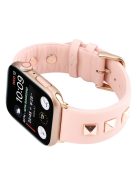 Genuine Leather Watch Strap Smart Watch Band Watchband with Rose Gold Fastener for Apple Watch Series 10 46mm / Ultra 2 Ultra 49mm / 9 8 7 45mm / SE (2023) SE (2022) SE 6 5 4 44mm / 3 2 1 42mm -Light Pink