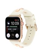 Genuine Leather Watch Strap Smart Watch Band with Rose Gold Fastener for Apple Watch Series 10 42mm / 9 8 7 41mm / SE (2023) SE (2022) SE 6 5 4 40mm / 3 2 1 38mm -  Beige