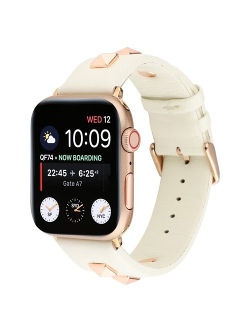 Genuine Leather Watch Strap Smart Watch Band with Rose Gold Fastener for Apple Watch Series 10 42mm / 9 8 7 41mm / SE (2023) SE (2022) SE 6 5 4 40mm / 3 2 1 38mm -  Beige