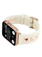 Genuine Leather Watch Strap Smart Watch Band with Rose Gold Fastener for Apple Watch Series 10 42mm / 9 8 7 41mm / SE (2023) SE (2022) SE 6 5 4 40mm / 3 2 1 38mm -  Beige