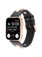 Genuine Leather Watch Strap Smart Watch Band with Rose Gold Fastener for Apple Watch Series 10 42mm / 9 8 7 41mm / SE (2023) SE (2022) SE 6 5 4 40mm / 3 2 1 38mm -  Black