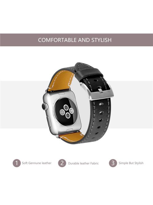 Genuine Leather Watch Wrist Bracelet for Apple Watch Series 10 46mm / Ultra 2 Ultra 49mm / 9 8 7 45mm / SE (2023) SE (2022) SE 6 5 4 44mm / 3 2 1 42mm - Black