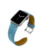 Genuine Leather Watch Wrist Bracelet for Apple Watch Series 10 46mm / Ultra 2 Ultra 49mm / 9 8 7 45mm / SE (2023) SE (2022) SE 6 5 4 44mm / 3 2 1 42mm - Dark Blue