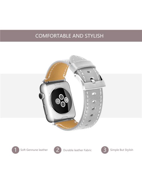 Genuine Leather Watch Wrist Bracelet for Apple Watch Series 10 46mm / Ultra 2 Ultra 49mm / 9 8 7 45mm / SE (2023) SE (2022) SE 6 5 4 44mm / 3 2 1 42mm - Grey