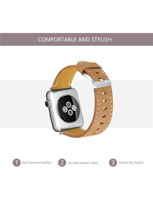 Genuine Leather Watch Wrist Bracelet for Apple Watch Series 10 46mm / Ultra 2 Ultra 49mm / 9 8 7 45mm / SE (2023) SE (2022) SE 6 5 4 44mm / 3 2 1 42mm - Light Brown