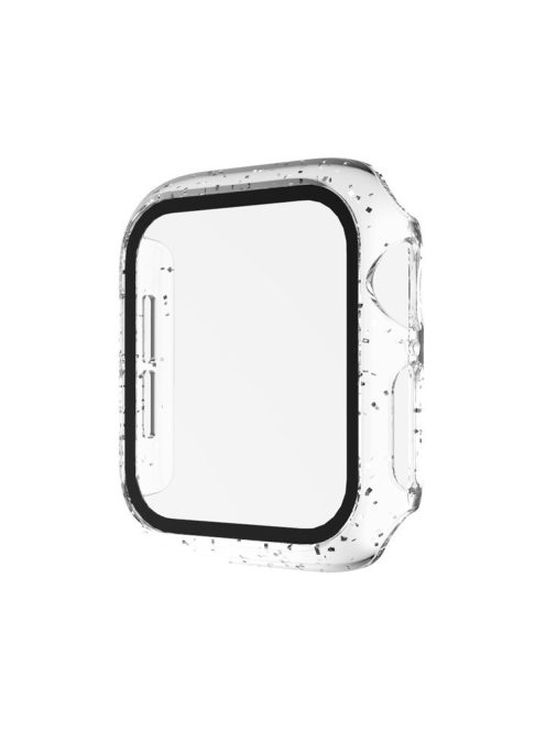 Glittery PC Frame Intergrated Tempered Glass Screen Protector Smart Watch Case for Apple Watch SE / SE (2022) 44m / Series 6 / 5 / 4 44mm - Silver