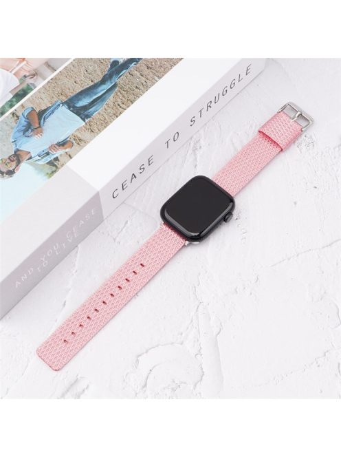 Grids Texture Nylon Strap for Apple Watch 10 46mm / Ultra 2 / Ultra 49mm / 9 8 7 45mm / SE (2023) SE (2022) SE 6 5 4 44mm / 3 2 1 42mm Wrist Band - Deep Pink