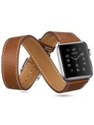 Hermes Style 4-piece Double Tour Genuine Leather Watchband Strap for Apple Watch Series 10 46mm / Ultra 2 Ultra 49mm / 9 8 7 45mm / SE (2023) SE (2022) SE 6 5 4 44mm / 3 2 1 42mm - Brown