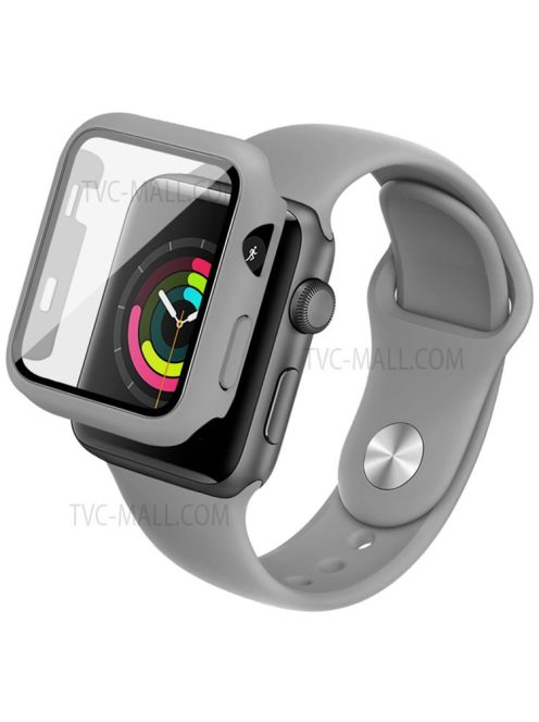 IMAK 20mm Sport Silicone Band + PC Protective Case with Tempered Glass Screen Protector for Apple Watch Series 3/2/1 42mm - Grey