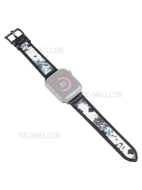 Ink Painting Pattern Genuine Leather Wrist Strap Adjustable Watch Band for Apple Watch Series 10 42mm / 9 8 7 41mm / 6 5 4 SE SE (2022) SE (2023) 40mm / 3 2 1 38mm - Blue