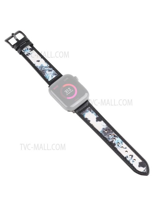 Ink Painting Pattern Replacement Genuine Leather Band Smart Watch Wrist Strap for Apple Watch Series 10 46mm / Ultra 2 Ultra 49mm / 9 8 7 45mm / SE (2023) SE (2022) SE 6 5 4 44mm / 3 2 1 42mm - Blue