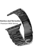 JLT Three Beads Stainless Steel Flat Buckles Watch Strap Band for Apple Watch Series 9 / 8 / 7 / 6 / SE (2023) / SE(2022) 40mm / 3 / 2 / 1 38mm  - Black