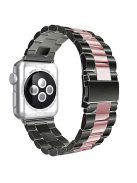 JLT Three Beads Stainless Steel Flat Buckles Watch Strap Band for Apple Watch Series 9 / 8 / 7 / 6 / SE (2023) / SE(2022) 40mm / 3 / 2 / 1 38mm  - Black / Pink