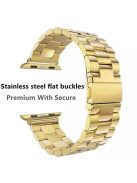 JLT Three Beads Stainless Steel Flat Buckles Watch Strap Band for Apple Watch Series 9 / 8 / 7 / 6 / SE (2023) / SE(2022) 40mm / 3 / 2 / 1 38mm  - Gold