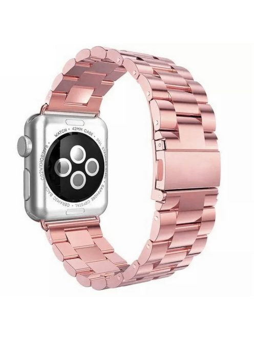 JLT Three Beads Stainless Steel Flat Buckles Watch Strap Band for Apple Watch Series 9 / 8 / 7 / 6 / SE (2023) / SE(2022) 40mm / 3 / 2 / 1 38mm  - Pink