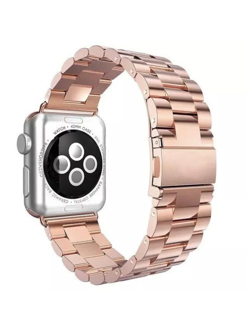 JLT Three Beads Stainless Steel Flat Buckles Watch Strap Band for Apple Watch Series 9 / 8 / 7 / 6 / SE (2023) / SE(2022) 40mm / 3 / 2 / 1 38mm  - Rose Gold