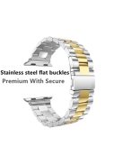 JLT Three Beads Stainless Steel Flat Buckles Watch Strap Band for Apple Watch Series 9 / 8 / 7 / 6 / SE (2023) / SE(2022) 40mm / 3 / 2 / 1 38mm  - Silver / Gold