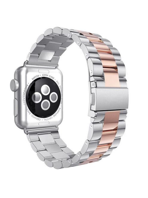 JLT Three Beads Stainless Steel Flat Buckles Watch Strap Band for Apple Watch Series 9 / 8 / 7 / 6 / SE (2023) / SE(2022) 40mm / 3 / 2 / 1 38mm  - Silver / Rose Gold