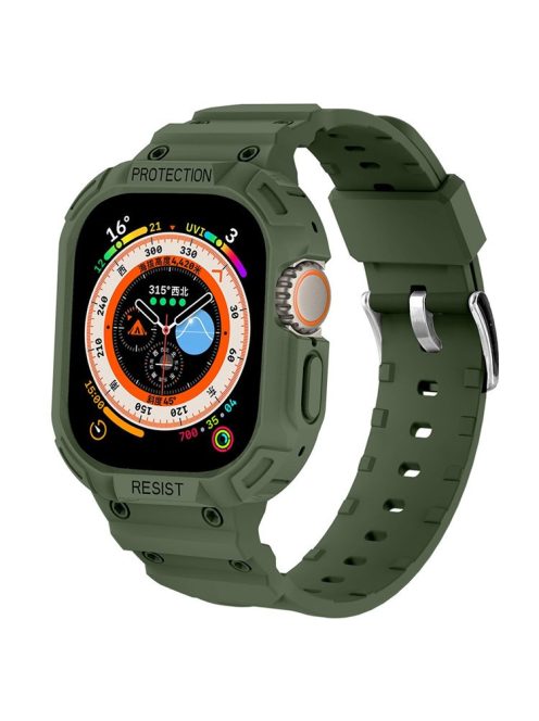 JUNSUNMAY For Apple Watch Ultra 49mm Watch Band Soft TPU Replacement Strap with Bumper Protective Case - Army  Green