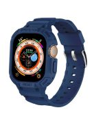 JUNSUNMAY For Apple Watch Ultra 49mm Watch Band Soft TPU Replacement Strap with Bumper Protective Case - Dark Blue