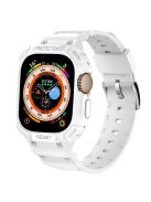 JUNSUNMAY For Apple Watch Ultra 49mm Watch Band Soft TPU Replacement Strap with Bumper Protective Case - White