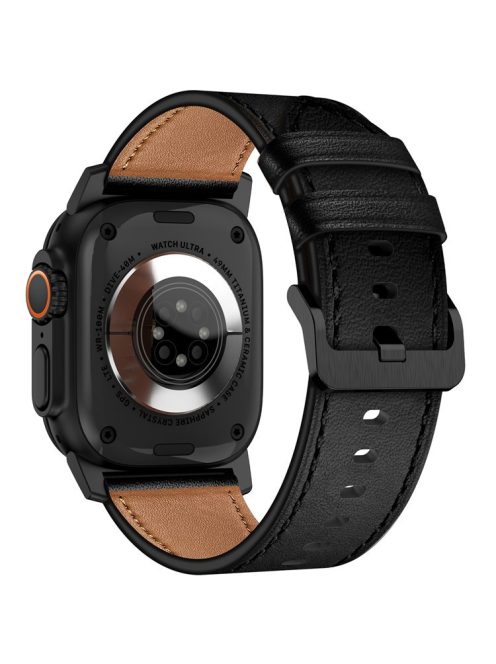 KALEBOL For Apple Watch 10 46mm / Ultra 2 / Ultra 49mm / 9 8 7 45mm / SE (2023) SE (2022) SE 6 5 4 44mm / 3 2 1 42mm Cowhide Leather Band - Black+Black