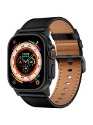 KALEBOL For Apple Watch 10 46mm / Ultra 2 / Ultra 49mm / 9 8 7 45mm / SE (2023) SE (2022) SE 6 5 4 44mm / 3 2 1 42mm Cowhide Leather Band - Black+Black