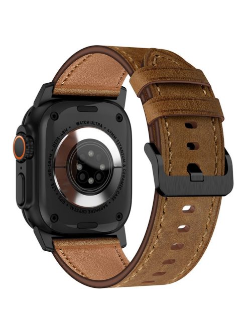 KALEBOL For Apple Watch 10 46mm / Ultra 2 / Ultra 49mm / 9 8 7 45mm / SE (2023) SE (2022) SE 6 5 4 44mm / 3 2 1 42mm Cowhide Leather Band - Black+Dark Brown