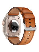 KALEBOL For Apple Watch 10 46mm / Ultra 2 / Ultra 49mm / 9 8 7 45mm / SE (2023) SE (2022) SE 6 5 4 44mm / 3 2 1 42mm Cowhide Leather Band - Titanium+Brown