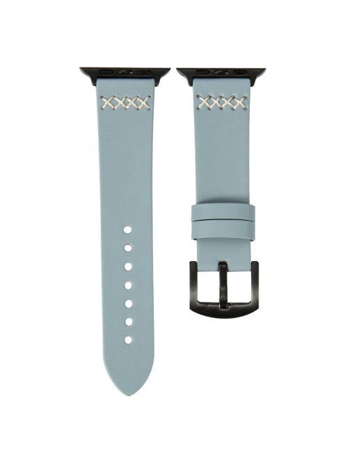 KALEBOL For Apple Watch 10 46mm / Ultra 2 / Ultra 49mm / 9 8 7 45mm / SE (2023) SE (2022) SE 6 5 4 44mm / 3 2 1 42mm Cross-Stitch Leather Strap - Blue