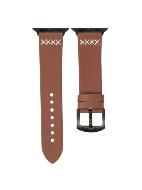 KALEBOL For Apple Watch 10 46mm / Ultra 2 / Ultra 49mm / 9 8 7 45mm / SE (2023) SE (2022) SE 6 5 4 44mm / 3 2 1 42mm Cross-Stitch Leather Strap - Brown