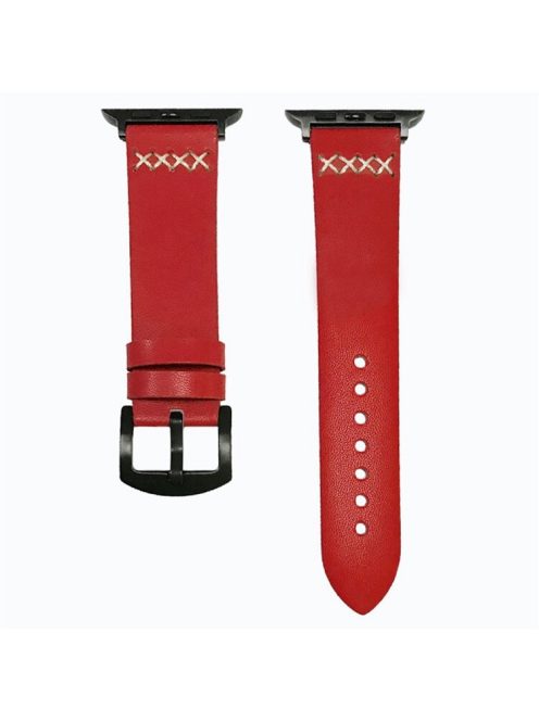 KALEBOL For Apple Watch 10 46mm / Ultra 2 / Ultra 49mm / 9 8 7 45mm / SE (2023) SE (2022) SE 6 5 4 44mm / 3 2 1 42mm Cross-Stitch Leather Strap - Red