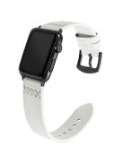 KALEBOL For Apple Watch 10 46mm / Ultra 2 / Ultra 49mm / 9 8 7 45mm / SE (2023) SE (2022) SE 6 5 4 44mm / 3 2 1 42mm Cross-Stitch Leather Strap - White