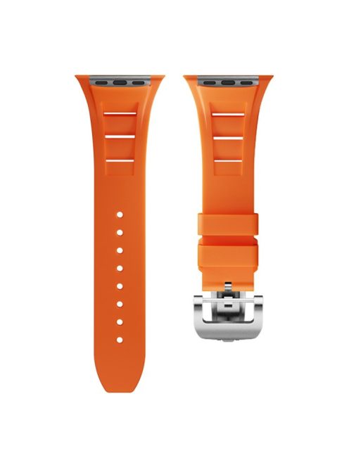 KALEBOL For Apple Watch 10 46mm / Ultra 2 / Ultra 49mm / 9 8 7 45mm / SE (2023) SE (2022) SE 6 5 4 44mm / 3 2 1 42mm Watch Band- Orange / Silver Buckle