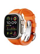 KALEBOL For Apple Watch 10 46mm / Ultra 2 / Ultra 49mm / 9 8 7 45mm / SE (2023) SE (2022) SE 6 5 4 44mm / 3 2 1 42mm Watch Band- Orange / Silver Buckle